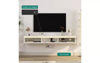 Mueble de TV flotante montado en la pared con toma de corriente, centro de entretenimiento moderno para TV de 65 pulgadas, estante de TV de alto brillo con luces LED para sala de estar, dormitorio