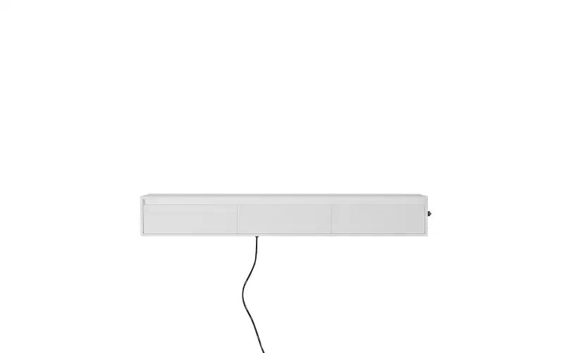 Mueble de TV flotante montado en la pared con toma de corriente, centro de entretenimiento moderno para TV de 65 pulgadas, estante de TV de alto brillo con luces LED para sala de estar, dormitorio