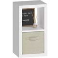 Sandinrayli Bookshelf with Storage Bin, 2-Cube Storage Organizer, Modern Wood Open Bookcase, White