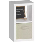 Sandinrayli Bookshelf with Storage Bin, 2-Cube Storage Organizer, Modern Wood Open Bookcase, White