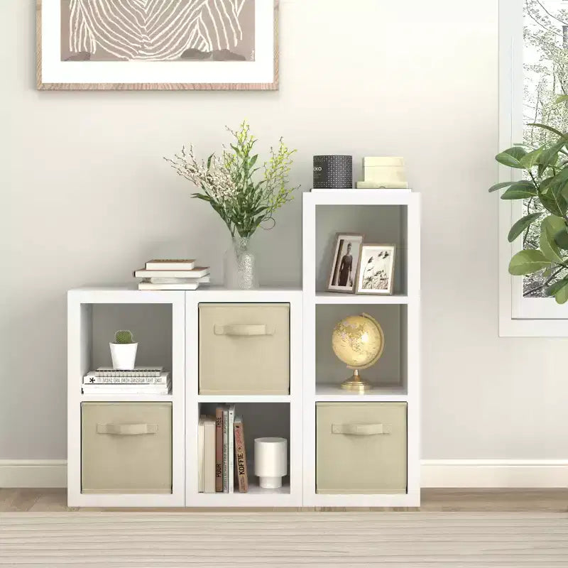 Estantería de 2 cubos con compartimento de almacenaje, librería moderna de madera abierta, blanca