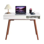 29.5in Modern Home Office Desk with Drawer, Mid Century Computer Writing Desk, Wood Legs, Open Storage Cubby, Small Vanity