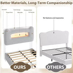 Base de Cama Doble Tapizada con Cabecero de Almacenamiento de 2 Niveles, Cama de Plataforma LED con Estación de Carga y Cajón para Niños/Niñas, No Necesita Somier