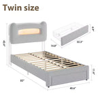 Base de Cama Doble Tapizada con Cabecero de Almacenamiento de 2 Niveles, Cama de Plataforma LED con Estación de Carga y Cajón para Niños/Niñas, No Necesita Somier