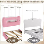 Base de Cama Doble Tapizada con Cabecero de Almacenamiento de 2 Niveles, Cama de Plataforma LED con Estación de Carga y Cajón para Niños/Niñas, No Necesita Somier
