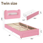 Base de Cama Doble Tapizada con Cabecero de Almacenamiento de 2 Niveles, Cama de Plataforma LED con Estación de Carga y Cajón para Niños/Niñas, No Necesita Somier
