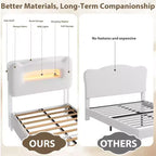 Base de Cama Doble Tapizada con Cabecero de Almacenamiento de 2 Niveles, Cama de Plataforma LED con Estación de Carga y Cajón para Niños/Niñas, No Necesita Somier