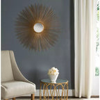 Espejo de pared Sun Burst, 103,9 x 103,9 cm, marco de hierro, acabado en cobre
