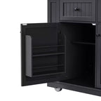Isla de cocina de 48" con tablero abatible, toma de corriente, estante de almacenamiento interno, 2 cajones, carro con ruedas con 5 ruedas y 5 estantes laterales abiertos