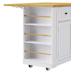 Isla de cocina de 48" con tablero abatible, toma de corriente, estante de almacenamiento interno, 2 cajones, carro con ruedas con 5 ruedas y 5 estantes laterales abiertos