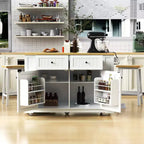 Isla de cocina de 48" con tablero abatible, toma de corriente, estante de almacenamiento interno, 2 cajones, carro con ruedas con 5 ruedas y 5 estantes laterales abiertos