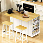 Isla de cocina de 48" con tablero abatible, toma de corriente, estante de almacenamiento interno, 2 cajones, carro con ruedas con 5 ruedas y 5 estantes laterales abiertos