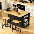 Isla de cocina de 48" con tablero abatible, toma de corriente, estante de almacenamiento interno, 2 cajones, carro con ruedas con 5 ruedas y 5 estantes laterales abiertos