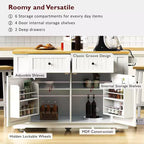 Isla de cocina de 48" con tablero abatible, toma de corriente, estante de almacenamiento interno, 2 cajones, carro con ruedas con 5 ruedas y 5 estantes laterales abiertos