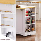 Isla de cocina de 48" con tablero abatible, toma de corriente, estante de almacenamiento interno, 2 cajones, carro con ruedas con 5 ruedas y 5 estantes laterales abiertos