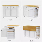 Isla de cocina de 48" con tablero abatible, toma de corriente, estante de almacenamiento interno, 2 cajones, carro con ruedas con 5 ruedas y 5 estantes laterales abiertos