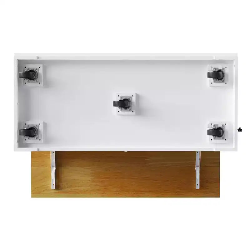 Isla de cocina de 48" con tablero abatible, toma de corriente, estante de almacenamiento interno, 2 cajones, carro con ruedas con 5 ruedas y 5 estantes laterales abiertos