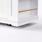 Isla de cocina de 48" con tablero abatible, toma de corriente, estante de almacenamiento interno, 2 cajones, carro con ruedas con 5 ruedas y 5 estantes laterales abiertos