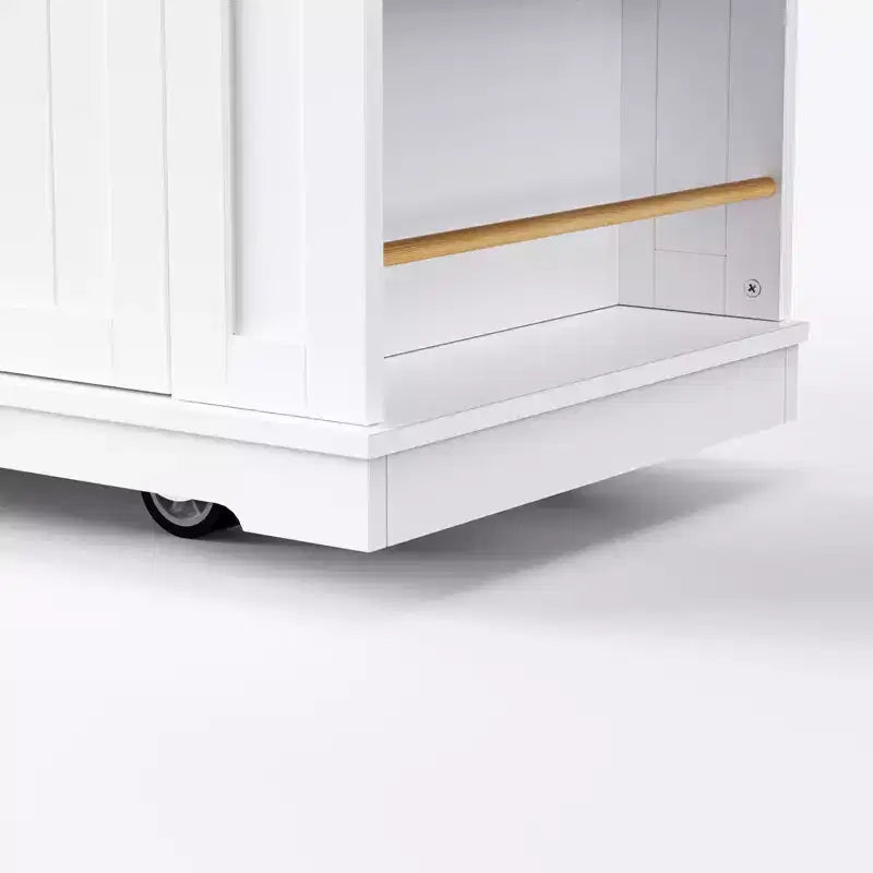 Isla de cocina de 48" con tablero abatible, toma de corriente, estante de almacenamiento interno, 2 cajones, carro con ruedas con 5 ruedas y 5 estantes laterales abiertos