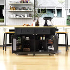 Isla de cocina de 48" con tablero abatible, toma de corriente, estante de almacenamiento interno, 2 cajones, carro con ruedas con 5 ruedas y 5 estantes laterales abiertos