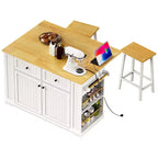 Isla de cocina de 48" con tablero abatible, toma de corriente, estante de almacenamiento interno, 2 cajones, carro con ruedas con 5 ruedas y 5 estantes laterales abiertos