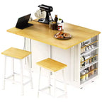 Isla de cocina de 48" con tablero abatible, toma de corriente, estante de almacenamiento interno, 2 cajones, carro con ruedas con 5 ruedas y 5 estantes laterales abiertos