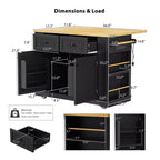 Isla de cocina de 48" con tablero abatible, toma de corriente, estante de almacenamiento interno, 2 cajones, carro con ruedas con 5 ruedas y 5 estantes laterales abiertos