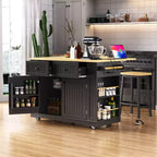 48 Kitchen Island with Drop Leaf, Power Outlet, Internal Storage Rack, 2 Drawers, Rolling Cart on 5 Wheels with 5 Open Side Shelves