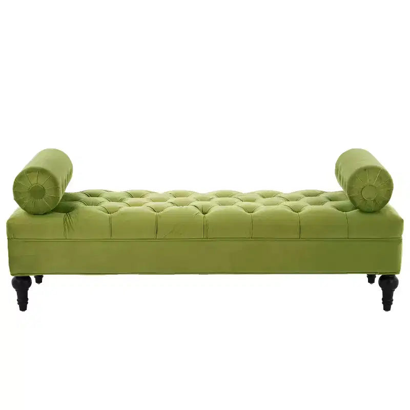 Banco tapizado moderno de terciopelo con capitoné y 2 almohadas desmontables, 152 cm de ancho