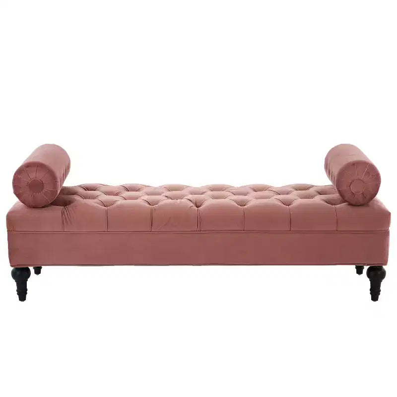 Banco tapizado moderno de terciopelo con capitoné y 2 almohadas desmontables, 152 cm de ancho