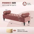 Banco tapizado moderno de terciopelo con capitoné y 2 almohadas desmontables, 152 cm de ancho