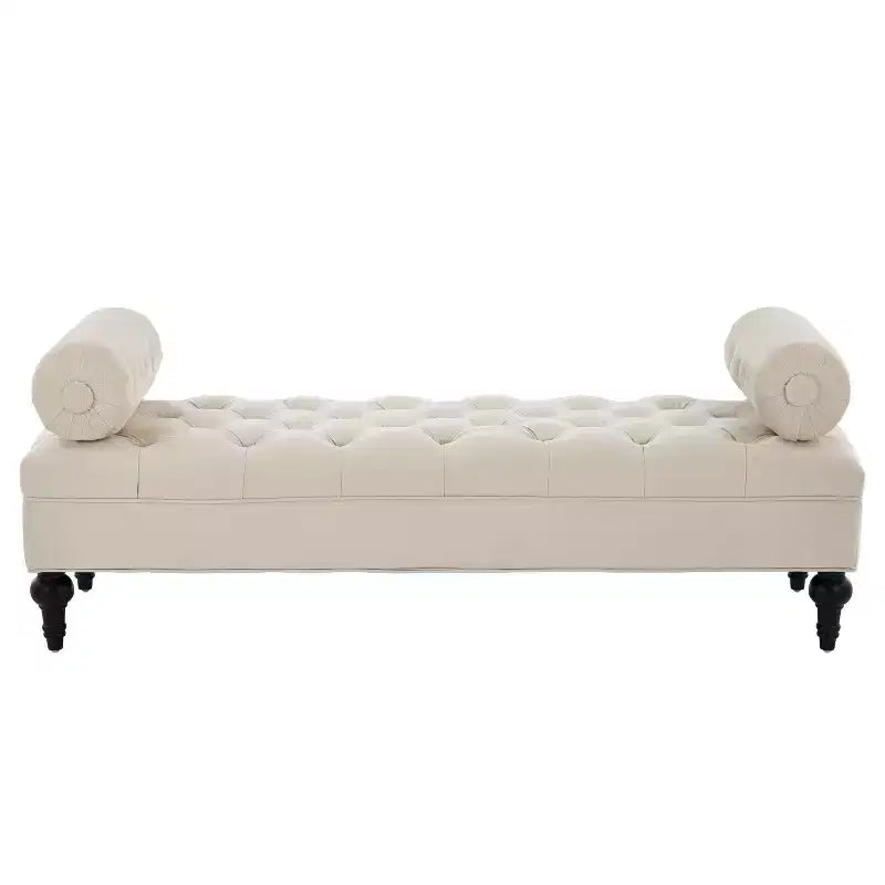 Banco tapizado moderno de terciopelo con capitoné y 2 almohadas desmontables, 152 cm de ancho