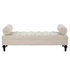 Banco tapizado moderno de terciopelo con capitoné y 2 almohadas desmontables, 152 cm de ancho