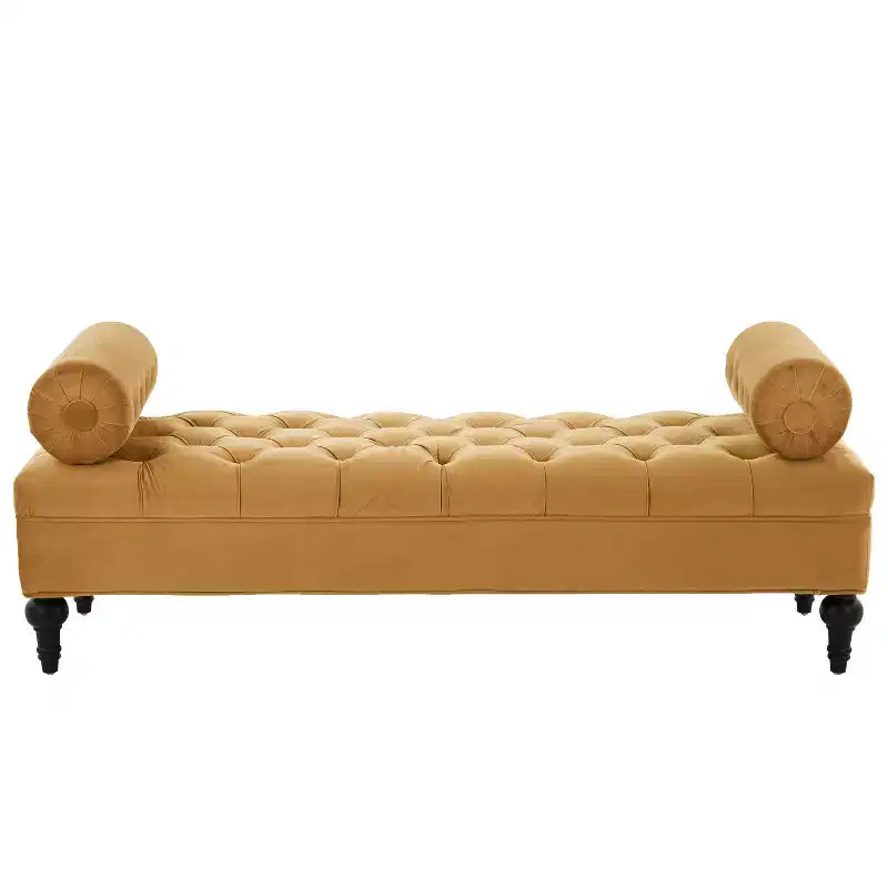Banco tapizado moderno de terciopelo con capitoné y 2 almohadas desmontables, 152 cm de ancho