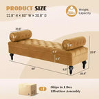 Banco tapizado moderno de terciopelo con capitoné y 2 almohadas desmontables, 152 cm de ancho