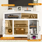 Mueble para TV de estilo rústico con chimenea eléctrica de 18 pulgadas, consola de TV de 47 pulgadas con puertas de vidrio y luces LED, centro de entretenimiento con estantes