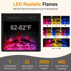 Mueble para TV de estilo rústico con chimenea eléctrica de 18 pulgadas, consola de TV de 47 pulgadas con puertas de vidrio y luces LED, centro de entretenimiento con estantes