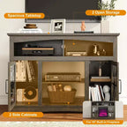 Mueble para TV de estilo rústico con chimenea eléctrica de 18 pulgadas, consola de TV de 47 pulgadas con puertas de vidrio y luces LED, centro de entretenimiento con estantes