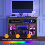 Mueble para TV de estilo rústico con chimenea eléctrica de 18 pulgadas, consola de TV de 47 pulgadas con puertas de vidrio y luces LED, centro de entretenimiento con estantes