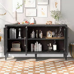 Mueble de almacenamiento de madera con estante ajustable y 3 puertas de cristal, mesa consola para sala de estar, entrada, cocina, gris