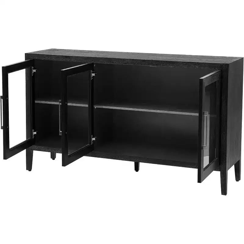 Mueble de almacenamiento de madera con estante ajustable y 3 puertas de cristal, mesa consola para sala de estar, entrada, cocina, gris