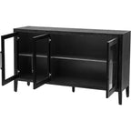 Mueble de almacenamiento de madera con estante ajustable y 3 puertas de cristal, mesa consola para sala de estar, entrada, cocina, gris