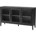 Mueble de almacenamiento de madera con estante ajustable y 3 puertas de cristal, mesa consola para sala de estar, entrada, cocina, gris