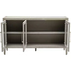 Mueble de almacenamiento de madera con estante ajustable y 3 puertas de cristal, mesa consola para sala de estar, entrada, cocina, gris