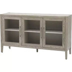 Mueble de almacenamiento de madera con estante ajustable y 3 puertas de cristal, mesa consola para sala de estar, entrada, cocina, gris