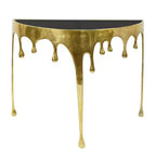 Mesa Consola Sofá de Cristal Redonda Media Luna | 36.25" | Diseño Goteo Fundido | Fundición de Aluminio, Oro