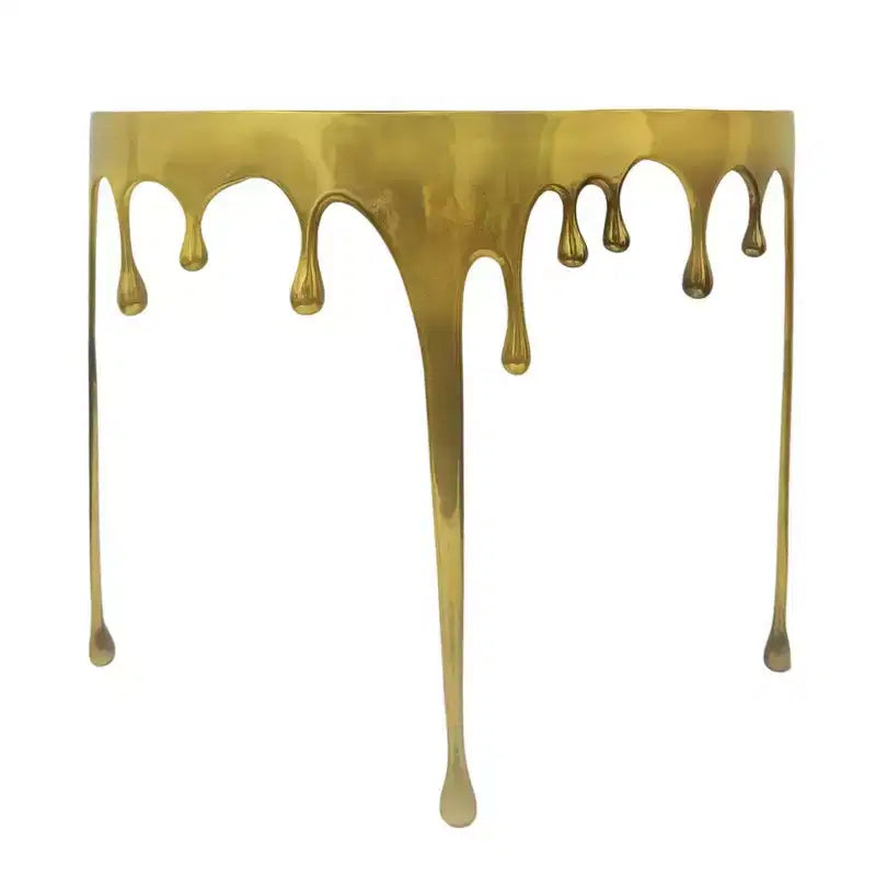 Mesa Consola Sofá de Cristal Redonda Media Luna | 36.25" | Diseño Goteo Fundido | Fundición de Aluminio, Oro