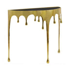 Mesa Consola Sofá de Cristal Redonda Media Luna | 36.25" | Diseño Goteo Fundido | Fundición de Aluminio, Oro