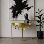 Mesa Consola Sofá de Cristal Redonda Media Luna | 36.25" | Diseño Goteo Fundido | Fundición de Aluminio, Oro