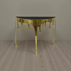 Mesa Consola Sofá de Cristal Redonda Media Luna | 36.25" | Diseño Goteo Fundido | Fundición de Aluminio, Oro